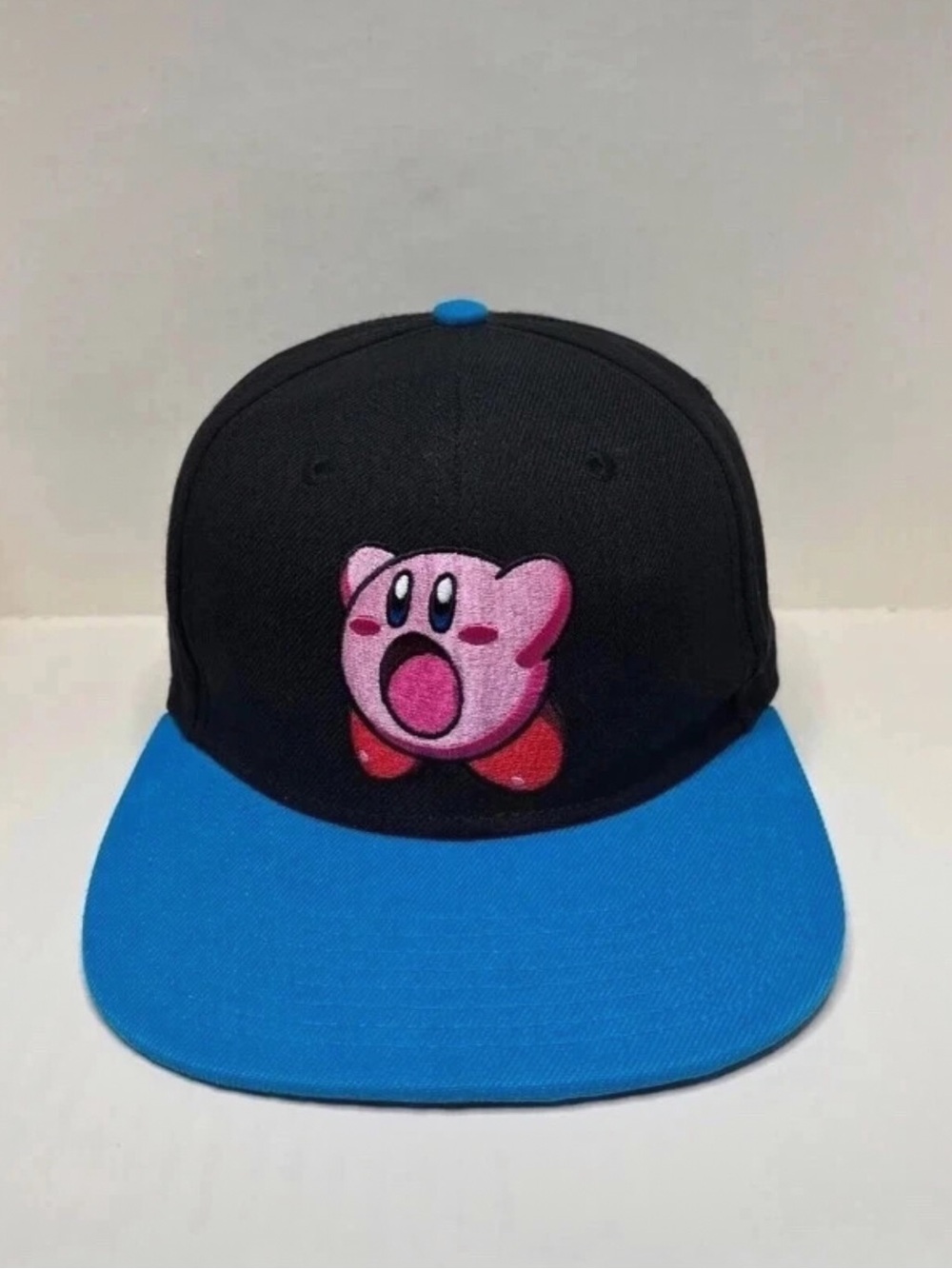 Nintendo Kirby Embroidered Snapback Hat - Black & Bright Blue